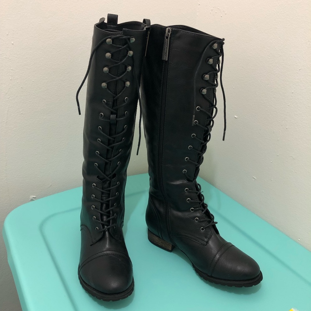 Tall Knee high lace up black boots